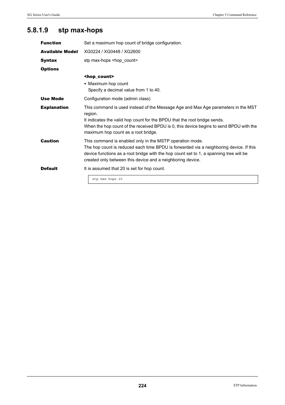 9 stp max-hops, Stp max-hops | FUJITSU XG Series P3NK-4452-01ENZD User Manual | Page 224 / 614