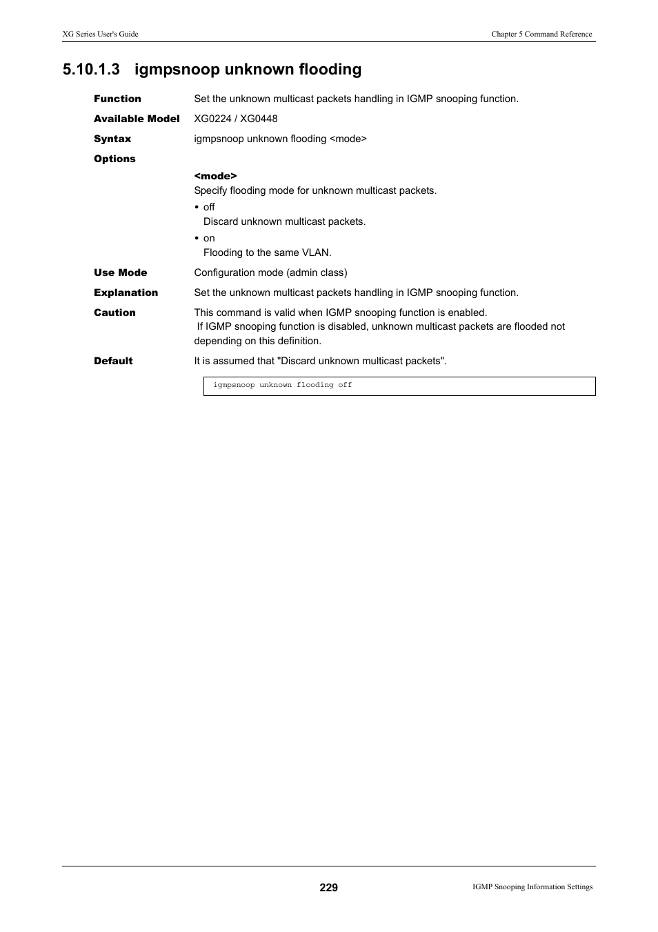 3 igmpsnoop unknown flooding | FUJITSU XG Series P3NK-4452-01ENZD User Manual | Page 229 / 614