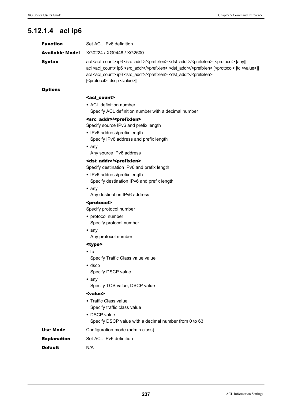 4 acl ip6 | FUJITSU XG Series P3NK-4452-01ENZD User Manual | Page 237 / 614