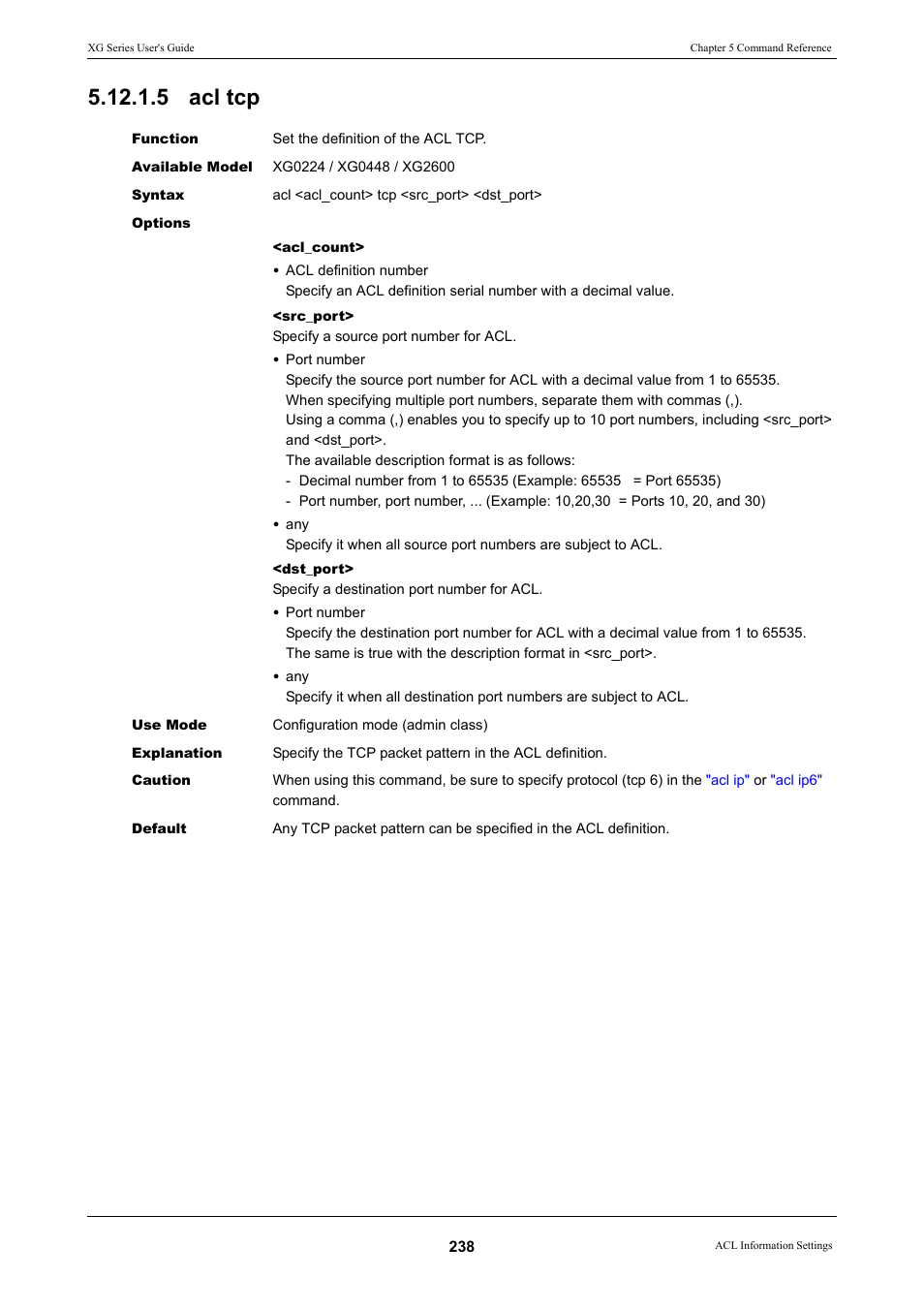 5 acl tcp | FUJITSU XG Series P3NK-4452-01ENZD User Manual | Page 238 / 614