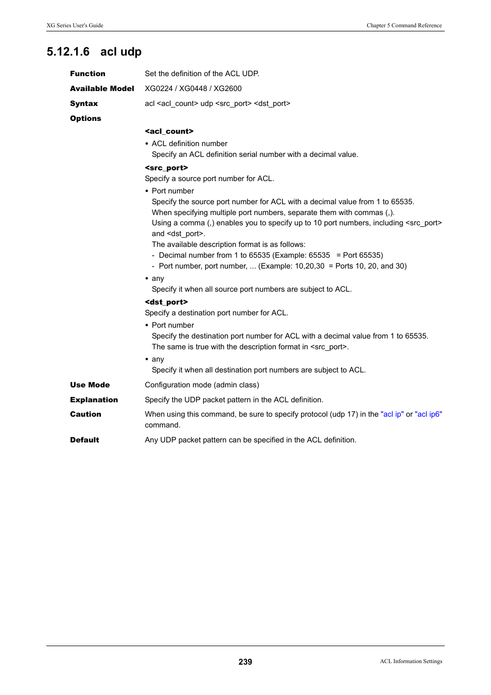 6 acl udp | FUJITSU XG Series P3NK-4452-01ENZD User Manual | Page 239 / 614