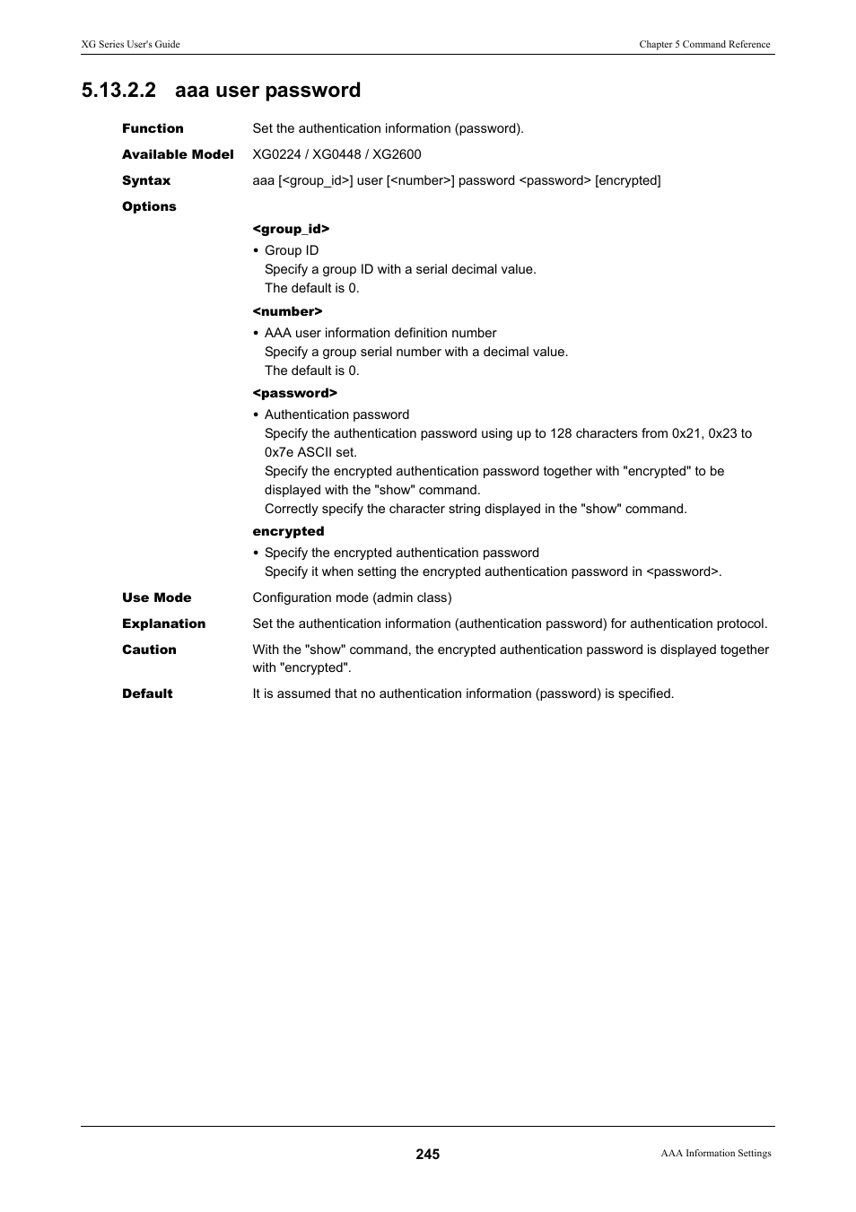 2 aaa user password | FUJITSU XG Series P3NK-4452-01ENZD User Manual | Page 245 / 614