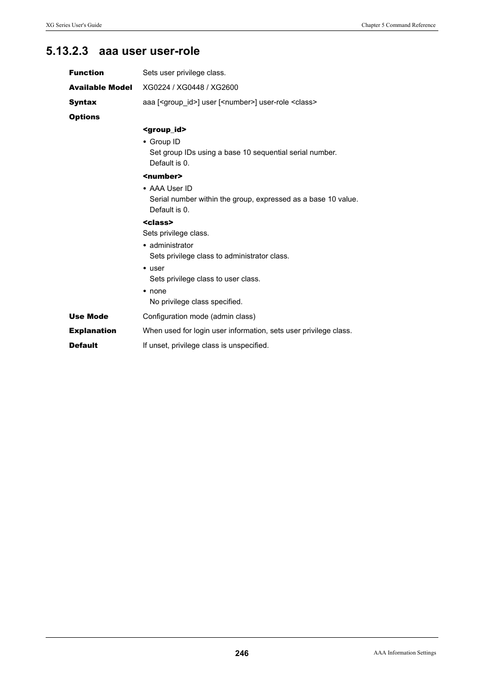 3 aaa user user-role | FUJITSU XG Series P3NK-4452-01ENZD User Manual | Page 246 / 614