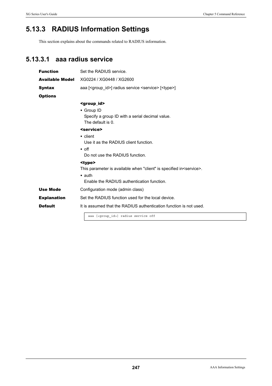 3 radius information settings, 1 aaa radius service | FUJITSU XG Series P3NK-4452-01ENZD User Manual | Page 247 / 614