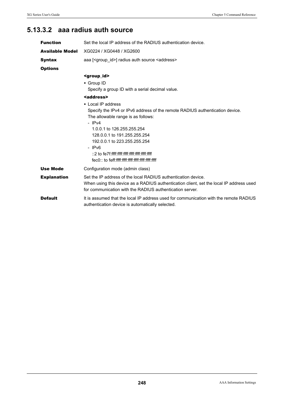 2 aaa radius auth source | FUJITSU XG Series P3NK-4452-01ENZD User Manual | Page 248 / 614