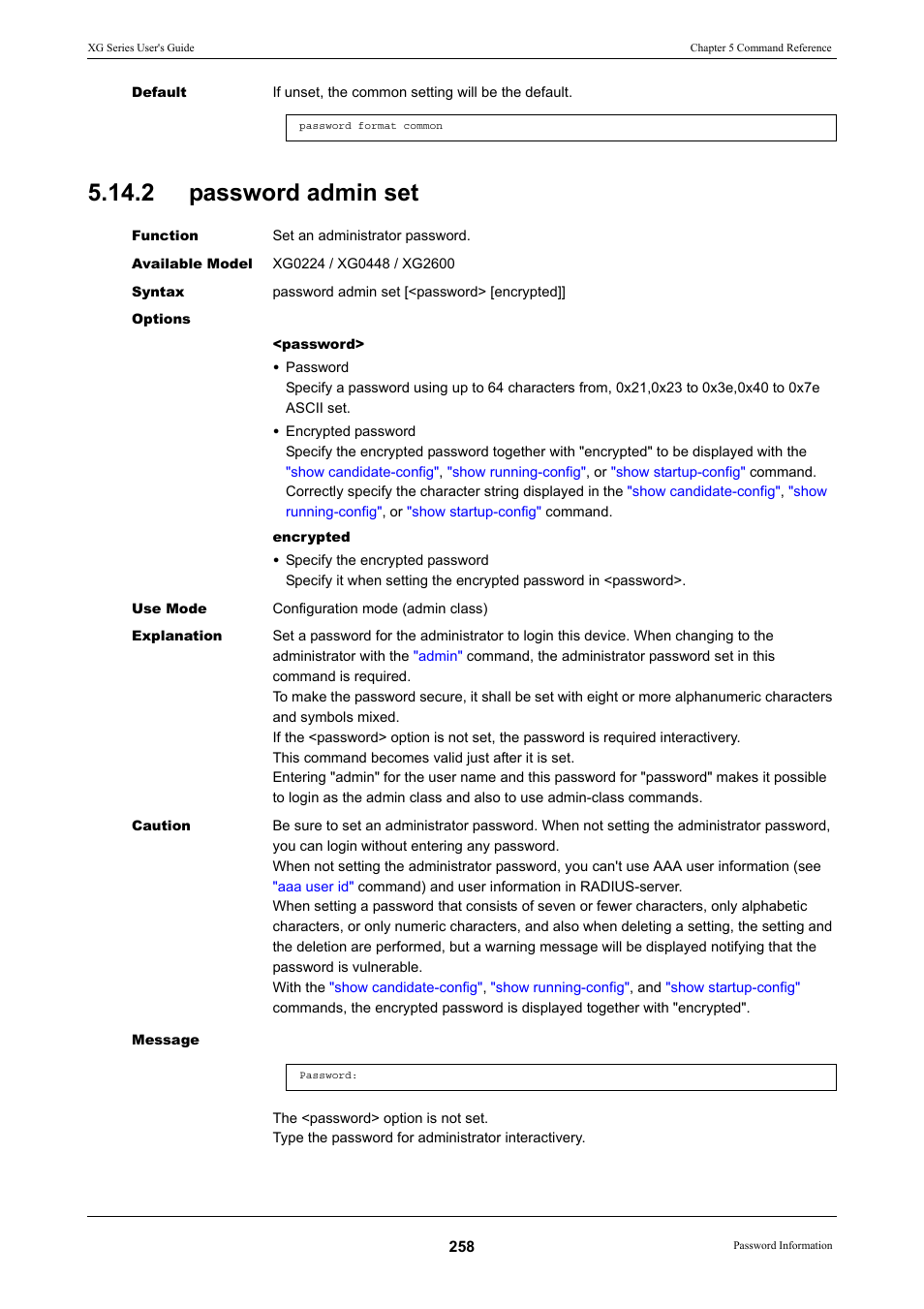 2 password admin set, Password admin set | FUJITSU XG Series P3NK-4452-01ENZD User Manual | Page 258 / 614