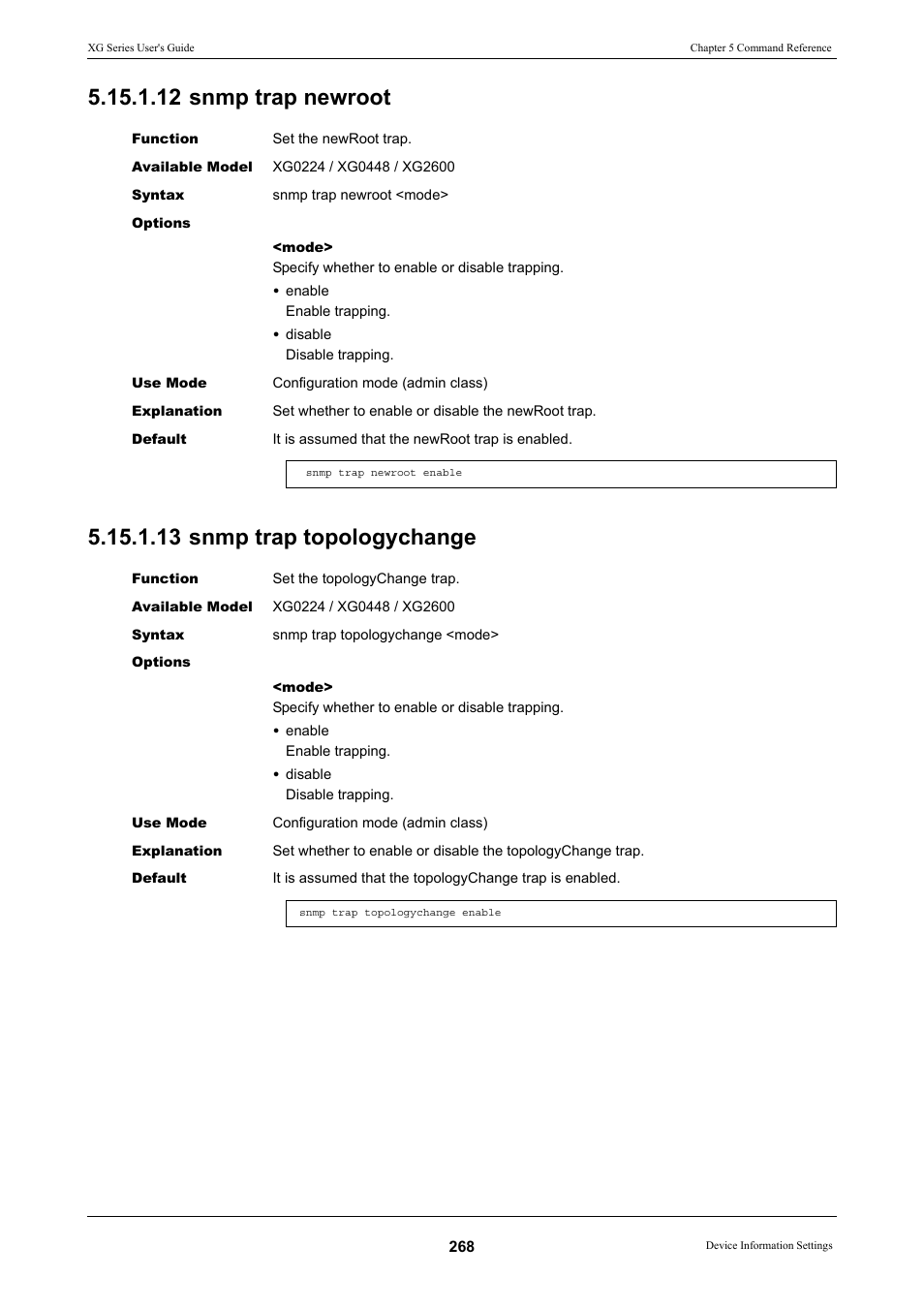 12 snmp trap newroot, 13 snmp trap topologychange | FUJITSU XG Series P3NK-4452-01ENZD User Manual | Page 268 / 614