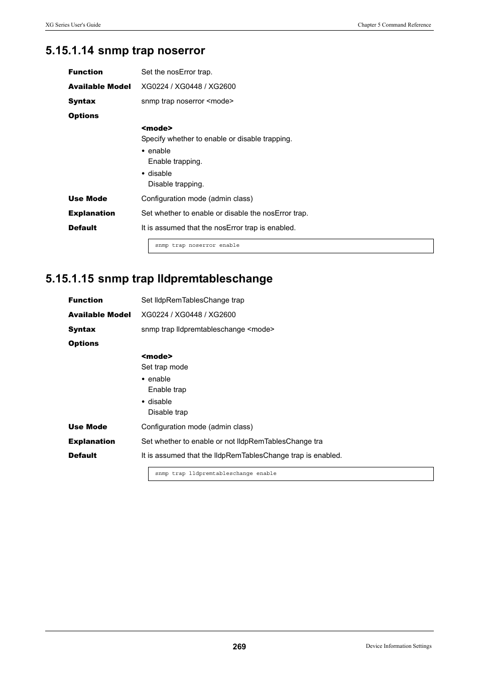14 snmp trap noserror, 15 snmp trap lldpremtableschange | FUJITSU XG Series P3NK-4452-01ENZD User Manual | Page 269 / 614