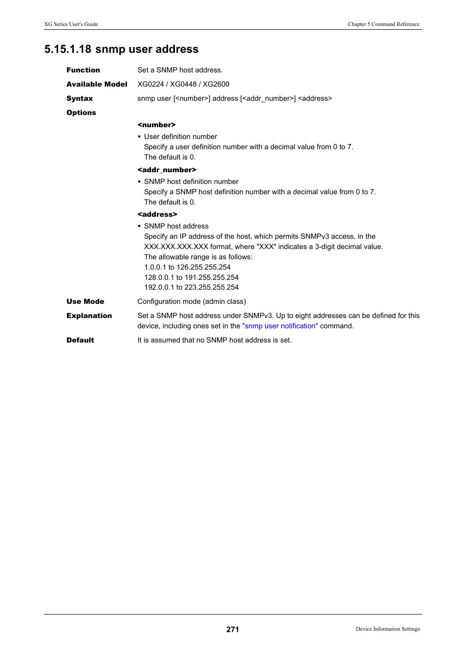 18 snmp user address | FUJITSU XG Series P3NK-4452-01ENZD User Manual | Page 271 / 614