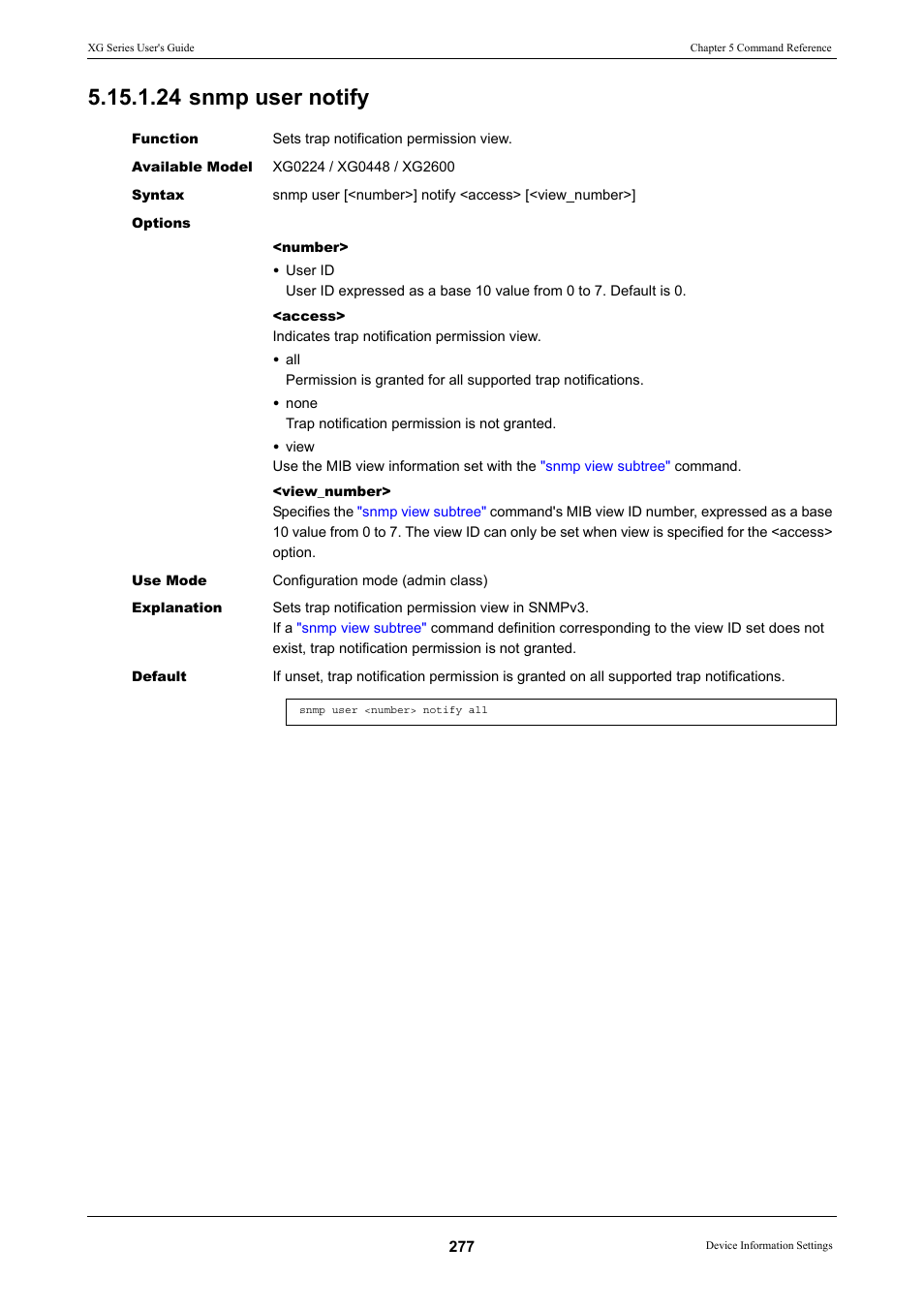 24 snmp user notify | FUJITSU XG Series P3NK-4452-01ENZD User Manual | Page 277 / 614
