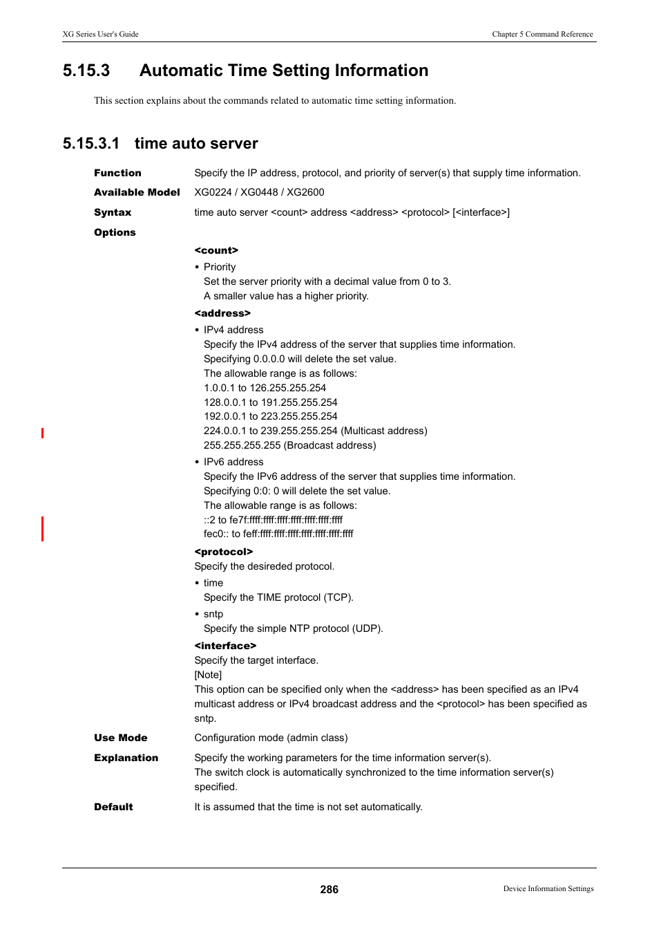 3 automatic time setting information, 1 time auto server | FUJITSU XG Series P3NK-4452-01ENZD User Manual | Page 286 / 614