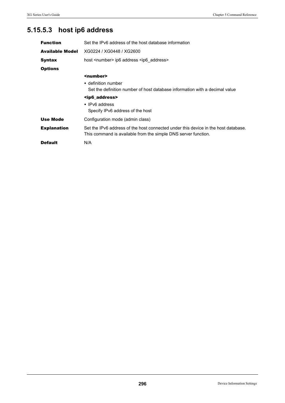 3 host ip6 address | FUJITSU XG Series P3NK-4452-01ENZD User Manual | Page 296 / 614