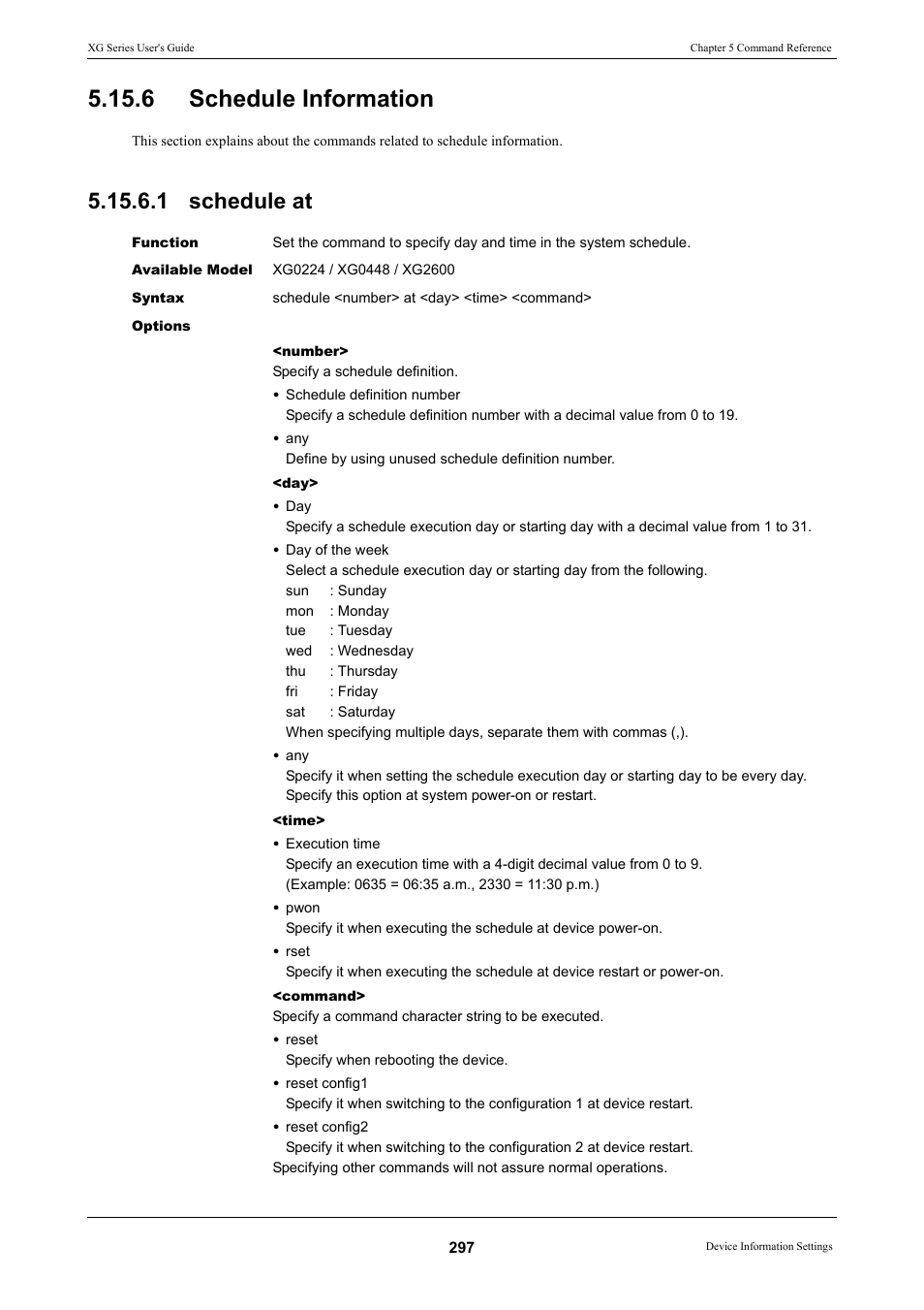 6 schedule information, 1 schedule at, Schedule information 5.15.6.1 schedule at | FUJITSU XG Series P3NK-4452-01ENZD User Manual | Page 297 / 614