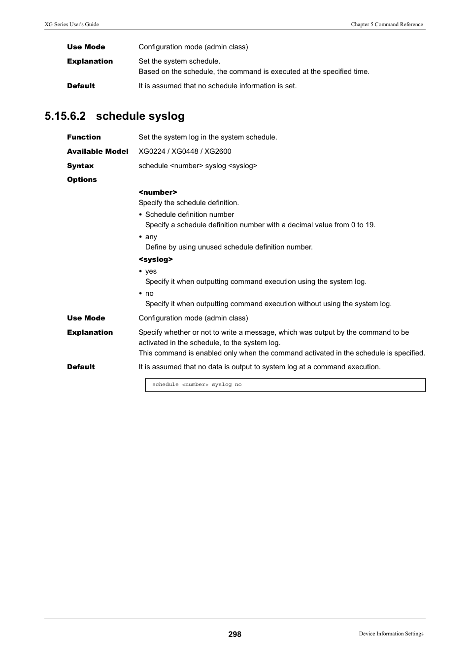 2 schedule syslog | FUJITSU XG Series P3NK-4452-01ENZD User Manual | Page 298 / 614