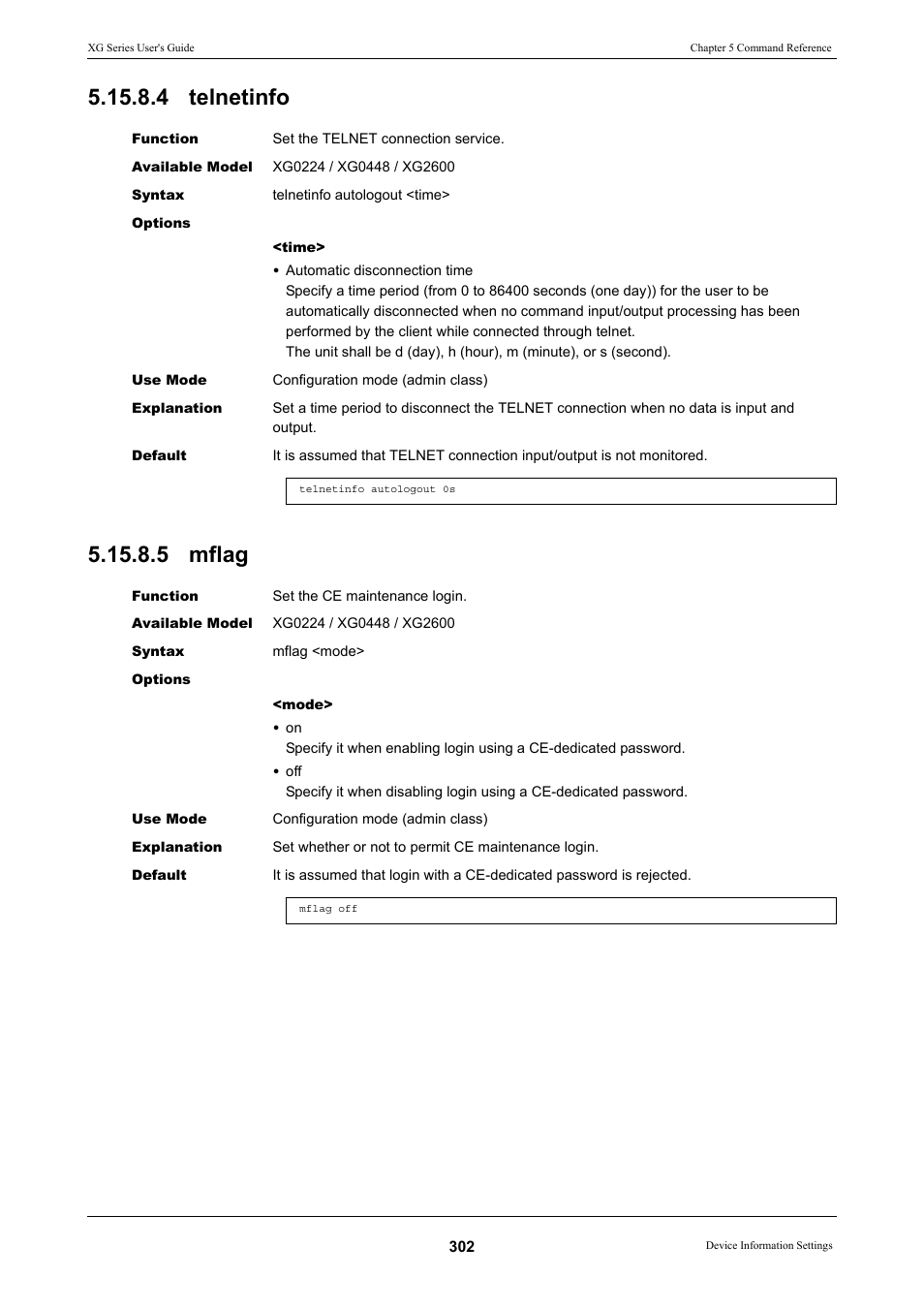 4 telnetinfo, 5 mflag, 4 telnetinfo 5.15.8.5 mflag | FUJITSU XG Series P3NK-4452-01ENZD User Manual | Page 302 / 614
