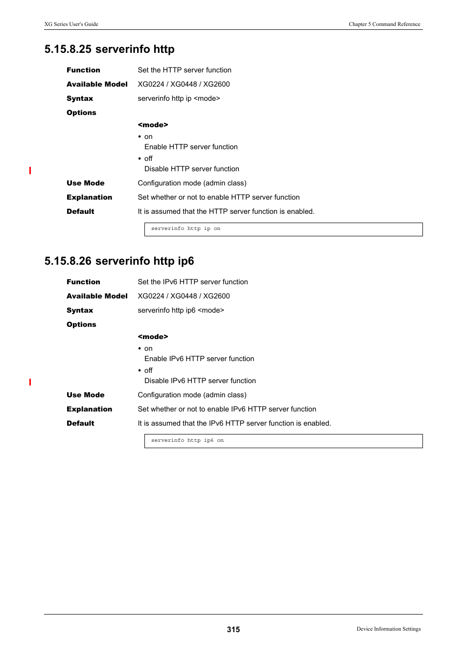 25 serverinfo http, 26 serverinfo http ip6, 25 serverinfo http 5.15.8.26 serverinfo http ip6 | FUJITSU XG Series P3NK-4452-01ENZD User Manual | Page 315 / 614