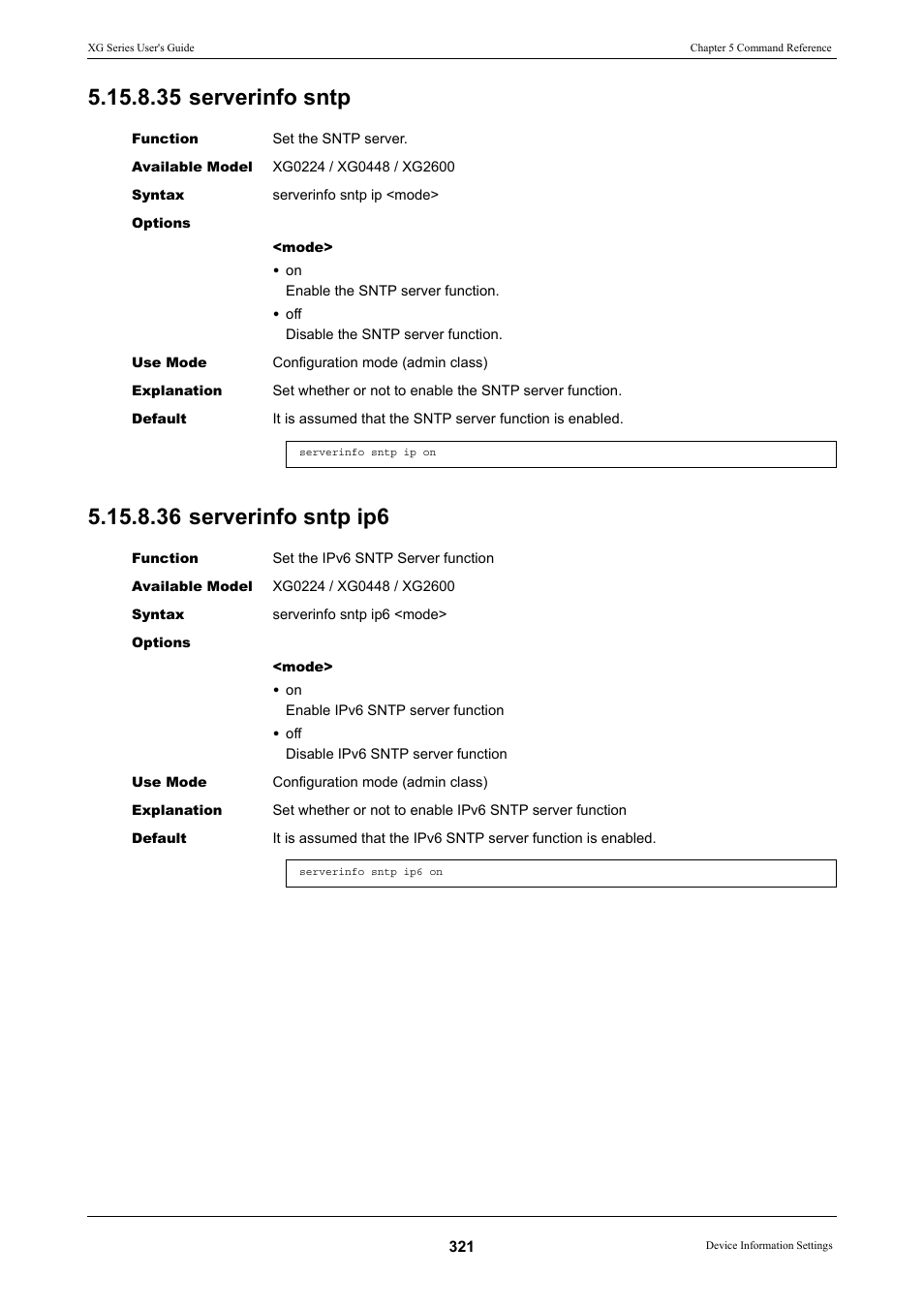 35 serverinfo sntp, 36 serverinfo sntp ip6, 35 serverinfo sntp 5.15.8.36 serverinfo sntp ip6 | FUJITSU XG Series P3NK-4452-01ENZD User Manual | Page 321 / 614