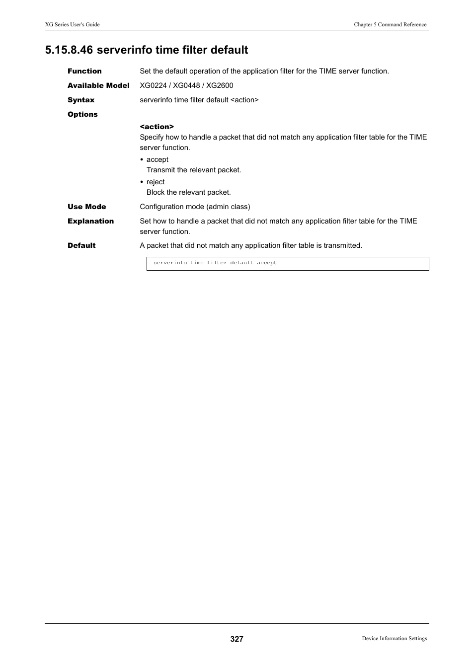 46 serverinfo time filter default | FUJITSU XG Series P3NK-4452-01ENZD User Manual | Page 327 / 614