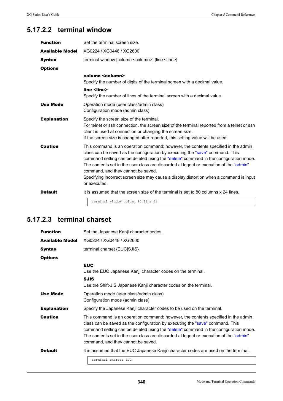 2 terminal window, 3 terminal charset, 2 terminal window 5.17.2.3 terminal charset | Nd columns with the, Terminal window | FUJITSU XG Series P3NK-4452-01ENZD User Manual | Page 340 / 614