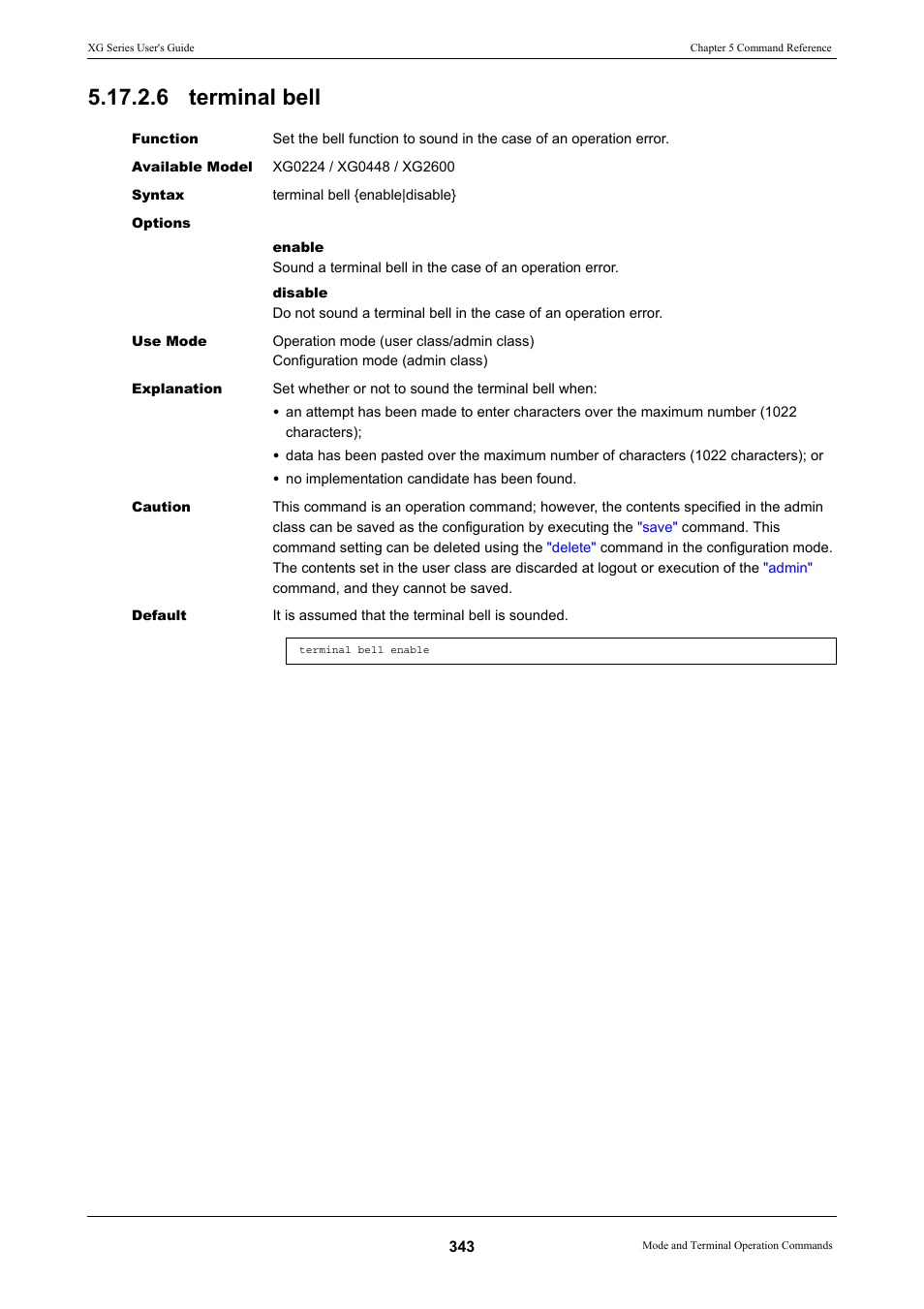 6 terminal bell | FUJITSU XG Series P3NK-4452-01ENZD User Manual | Page 343 / 614