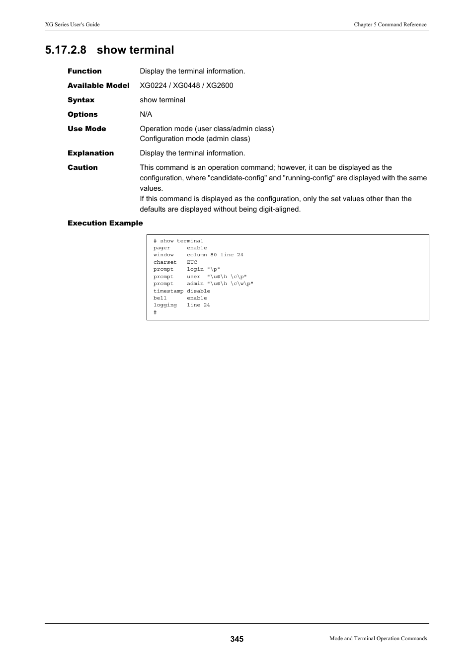 8 show terminal | FUJITSU XG Series P3NK-4452-01ENZD User Manual | Page 345 / 614