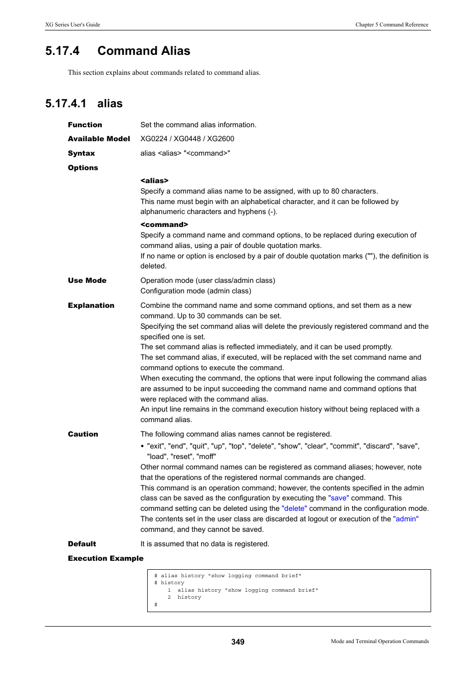 4 command alias, 1 alias, Command alias 5.17.4.1 alias | Alias | FUJITSU XG Series P3NK-4452-01ENZD User Manual | Page 349 / 614