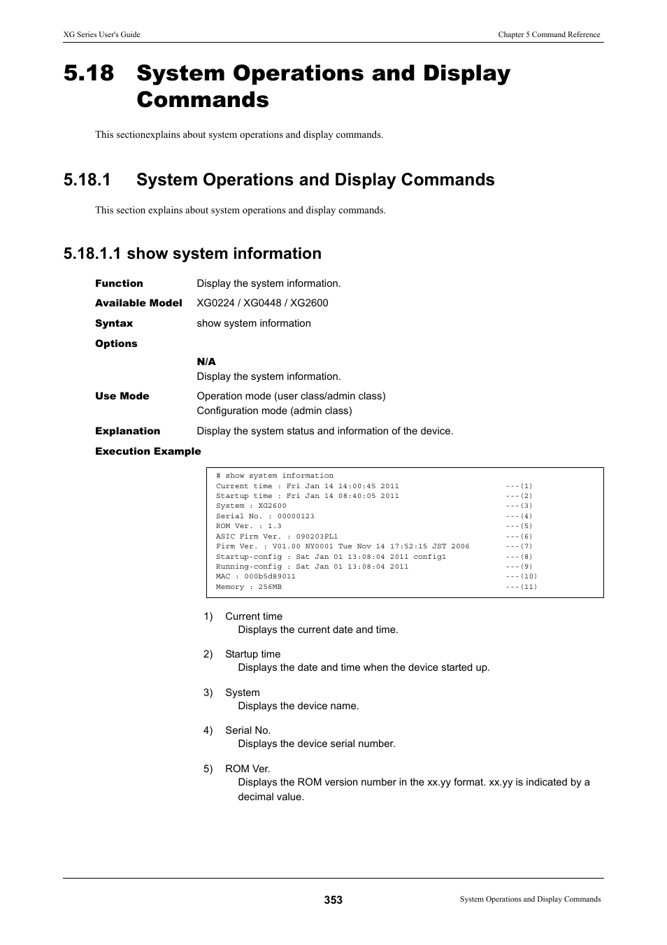 18 system operations and display commands, 1 system operations and display commands, 1 show system information | FUJITSU XG Series P3NK-4452-01ENZD User Manual | Page 353 / 614