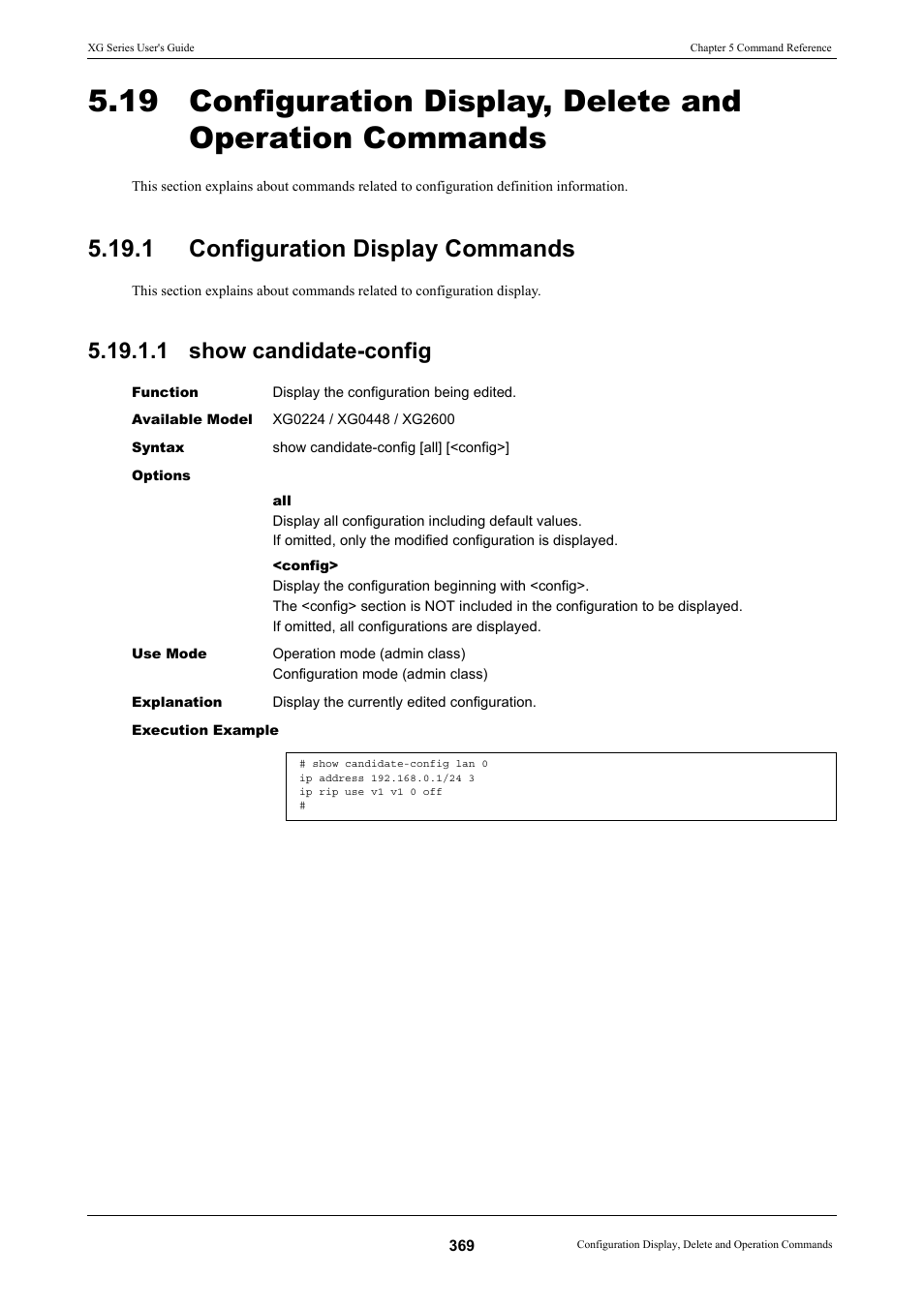 1 configuration display commands, 1 show candidate-config, Show candidate-config | FUJITSU XG Series P3NK-4452-01ENZD User Manual | Page 369 / 614