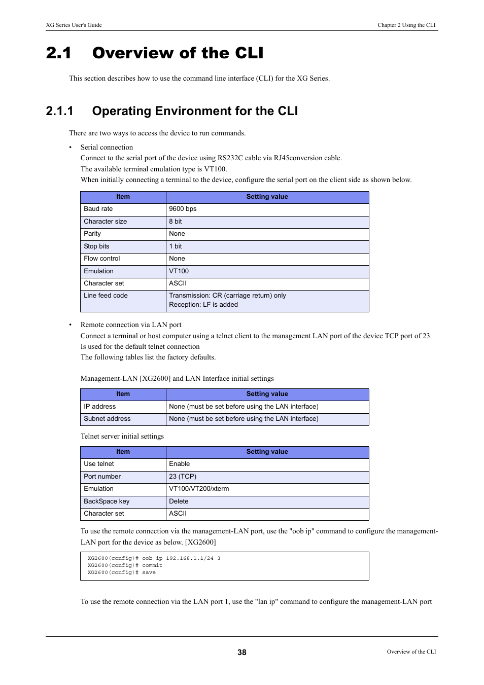 1 overview of the cli, 1 operating environment for the cli, Overview of the cli | Operating environment for the cli | FUJITSU XG Series P3NK-4452-01ENZD User Manual | Page 38 / 614