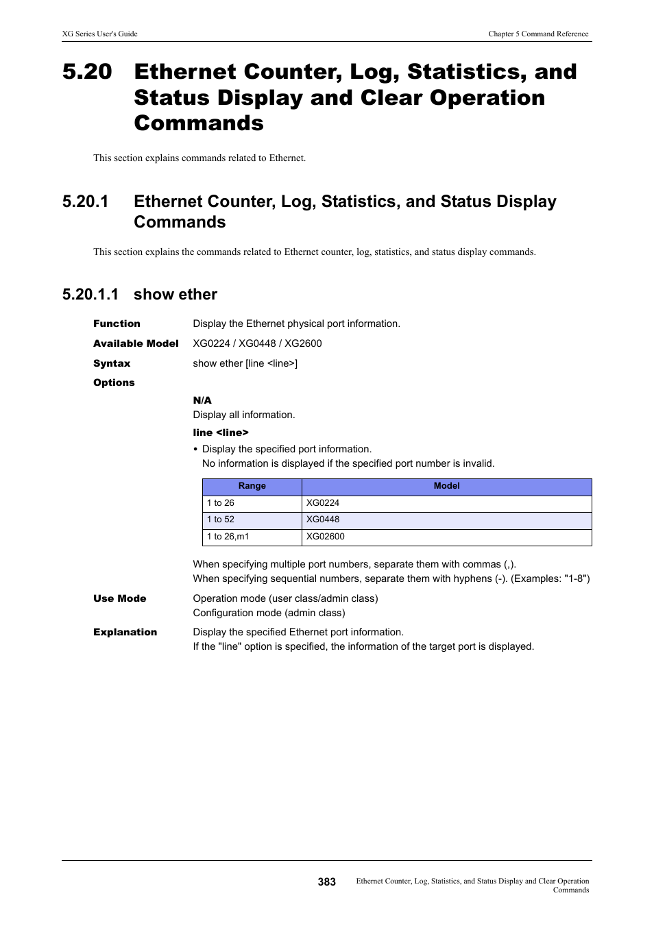 1 show ether | FUJITSU XG Series P3NK-4452-01ENZD User Manual | Page 383 / 614