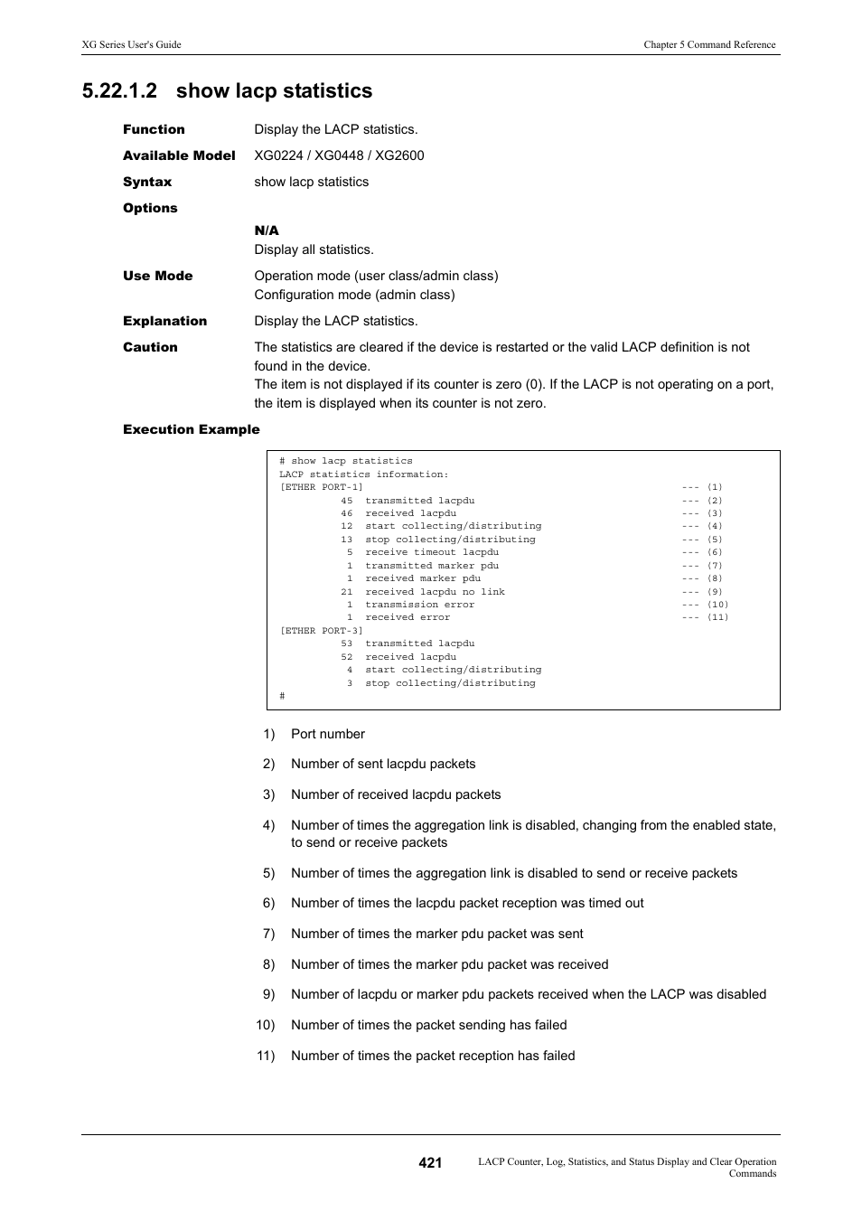 2 show lacp statistics | FUJITSU XG Series P3NK-4452-01ENZD User Manual | Page 421 / 614
