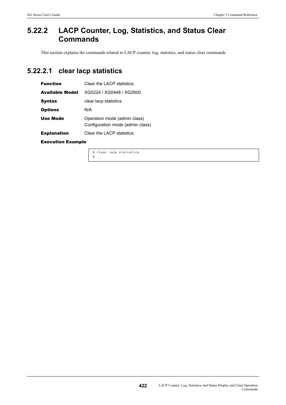 1 clear lacp statistics | FUJITSU XG Series P3NK-4452-01ENZD User Manual | Page 422 / 614