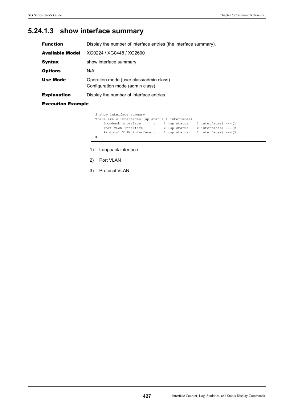 3 show interface summary | FUJITSU XG Series P3NK-4452-01ENZD User Manual | Page 427 / 614
