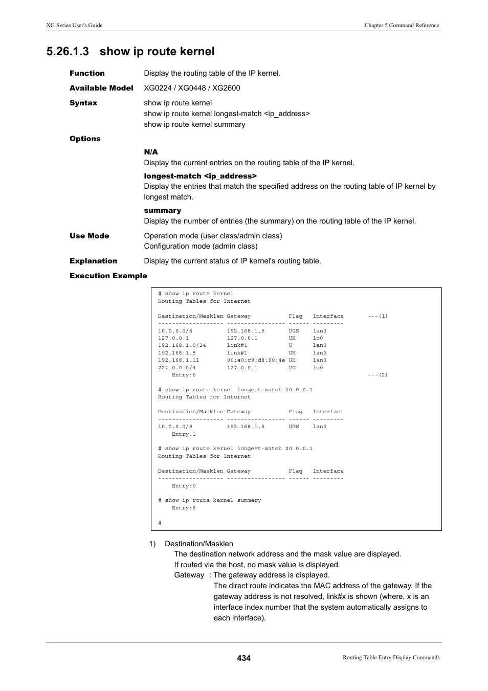 3 show ip route kernel | FUJITSU XG Series P3NK-4452-01ENZD User Manual | Page 434 / 614