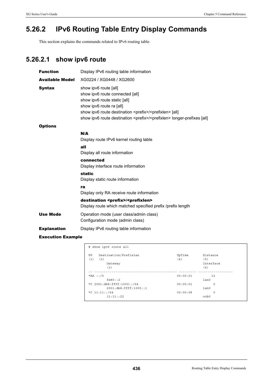2 ipv6 routing table entry display commands, 1 show ipv6 route | FUJITSU XG Series P3NK-4452-01ENZD User Manual | Page 436 / 614