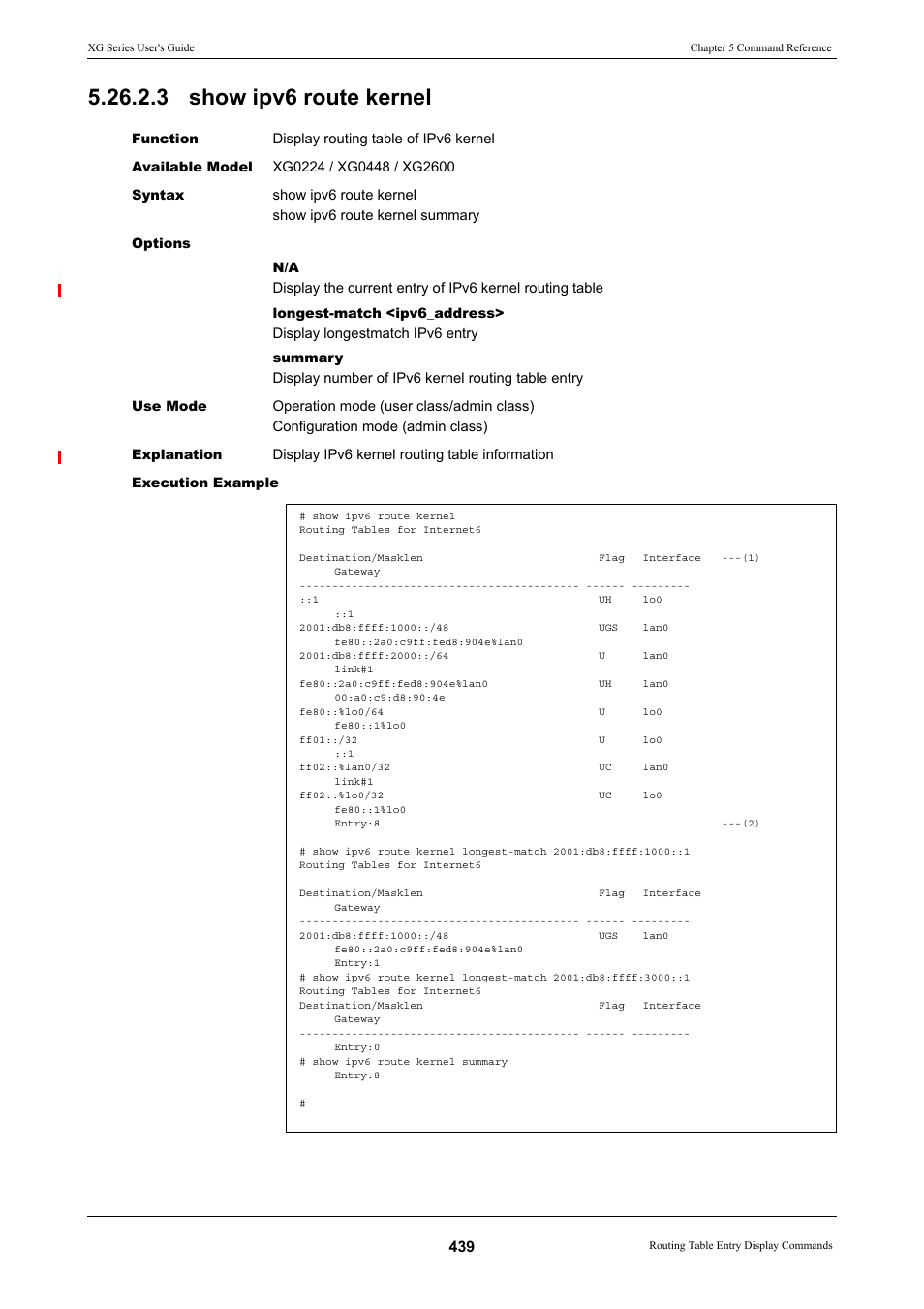 3 show ipv6 route kernel | FUJITSU XG Series P3NK-4452-01ENZD User Manual | Page 439 / 614