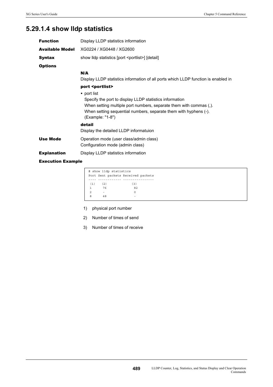 4 show lldp statistics | FUJITSU XG Series P3NK-4452-01ENZD User Manual | Page 489 / 614