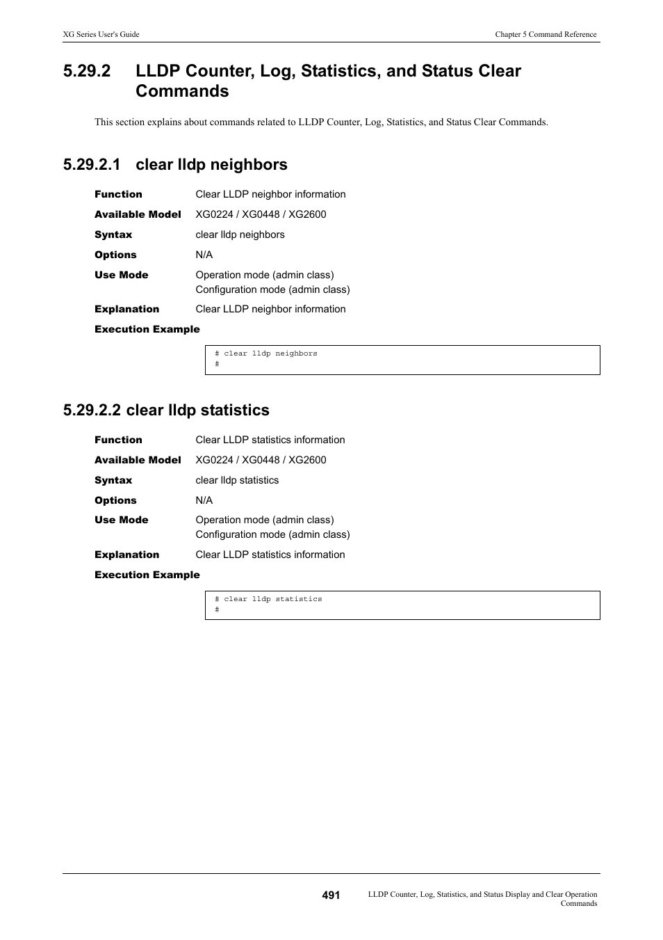 1 clear lldp neighbors, 2 clear lldp statistics | FUJITSU XG Series P3NK-4452-01ENZD User Manual | Page 491 / 614