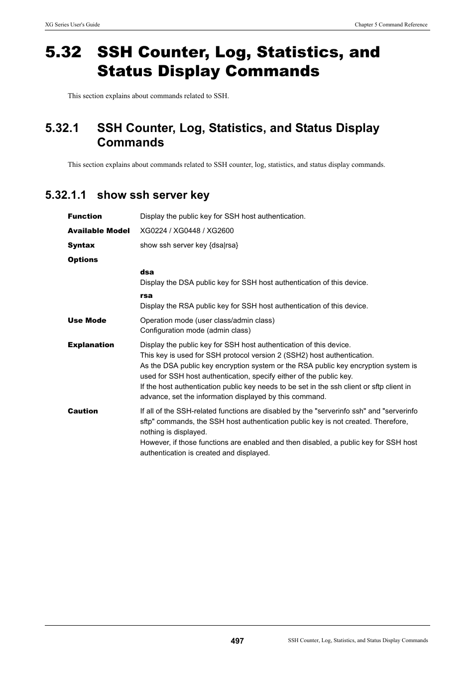 1 show ssh server key | FUJITSU XG Series P3NK-4452-01ENZD User Manual | Page 497 / 614