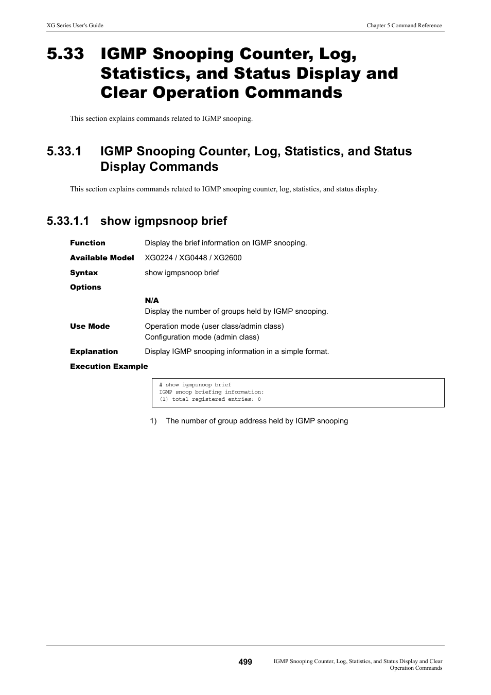 1 show igmpsnoop brief | FUJITSU XG Series P3NK-4452-01ENZD User Manual | Page 499 / 614