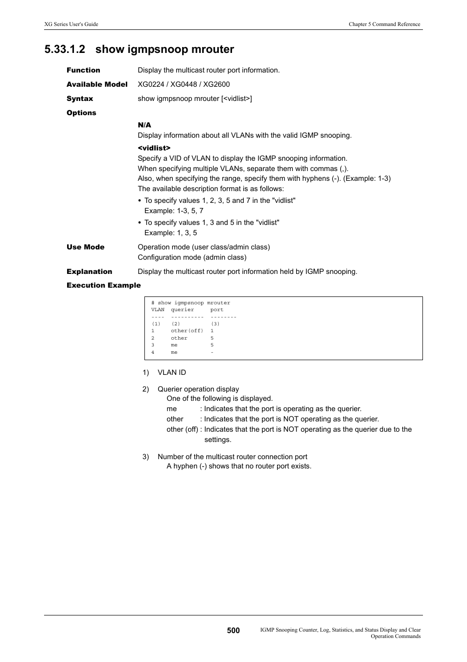 2 show igmpsnoop mrouter | FUJITSU XG Series P3NK-4452-01ENZD User Manual | Page 500 / 614