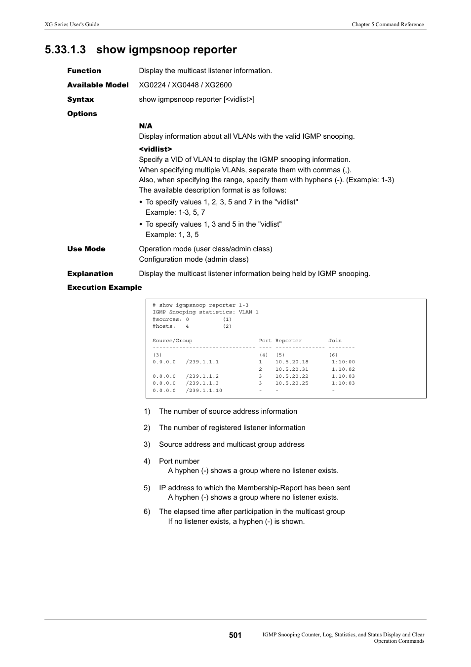 3 show igmpsnoop reporter | FUJITSU XG Series P3NK-4452-01ENZD User Manual | Page 501 / 614