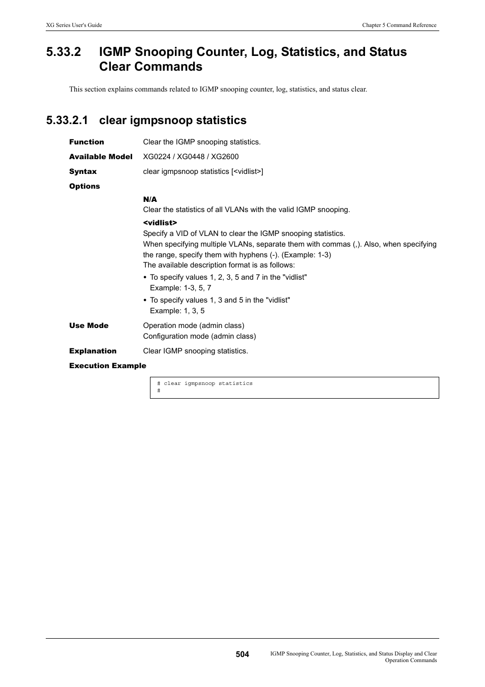 1 clear igmpsnoop statistics | FUJITSU XG Series P3NK-4452-01ENZD User Manual | Page 504 / 614