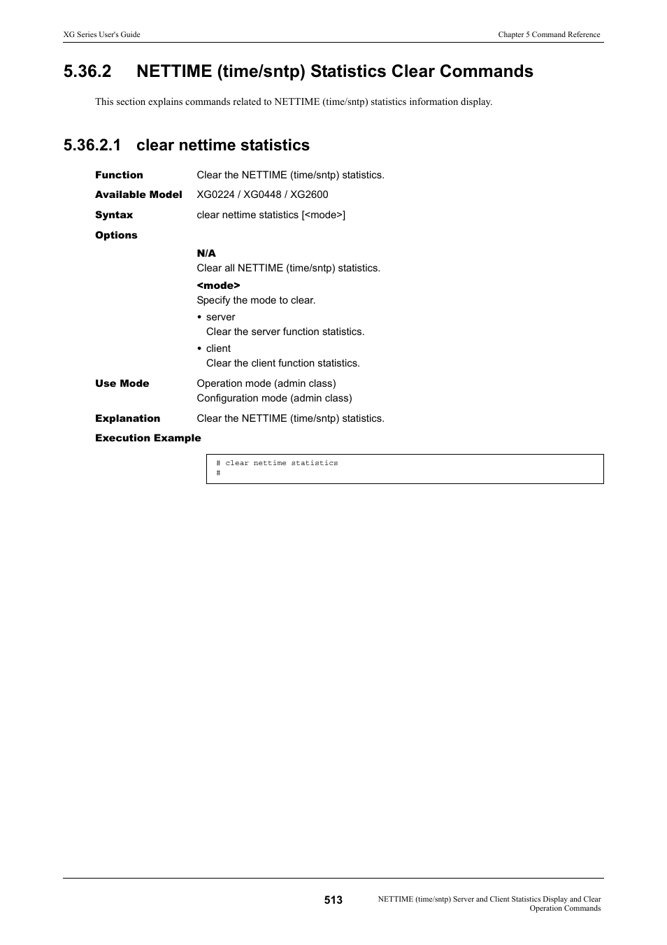 2 nettime (time/sntp) statistics clear commands, 1 clear nettime statistics | FUJITSU XG Series P3NK-4452-01ENZD User Manual | Page 513 / 614