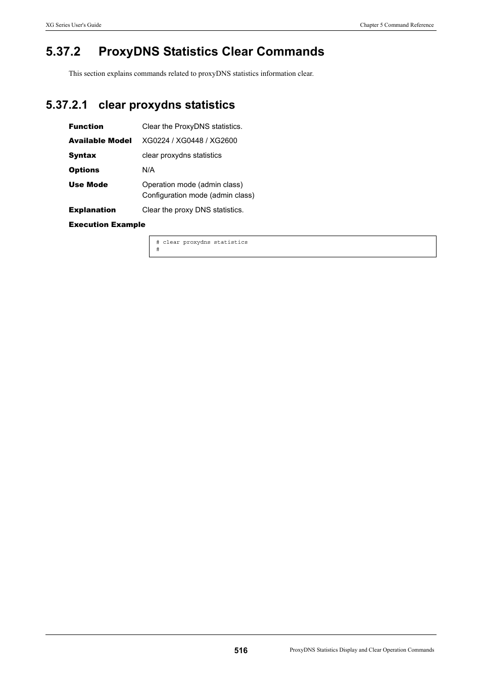 2 proxydns statistics clear commands, 1 clear proxydns statistics | FUJITSU XG Series P3NK-4452-01ENZD User Manual | Page 516 / 614