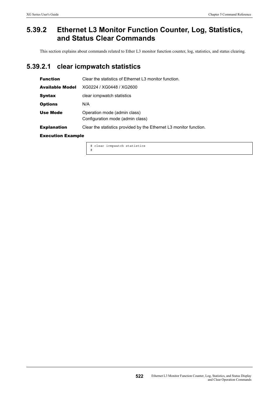 1 clear icmpwatch statistics | FUJITSU XG Series P3NK-4452-01ENZD User Manual | Page 522 / 614