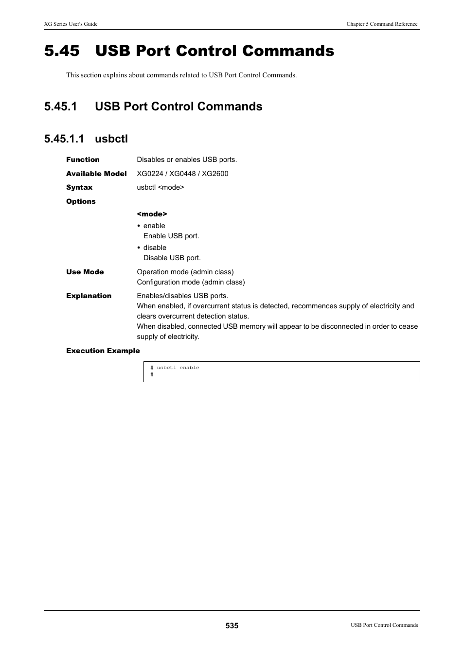 45 usb port control commands, 1 usb port control commands, 1 usbctl | Usb port control commands 5.45.1.1 usbctl | FUJITSU XG Series P3NK-4452-01ENZD User Manual | Page 535 / 614