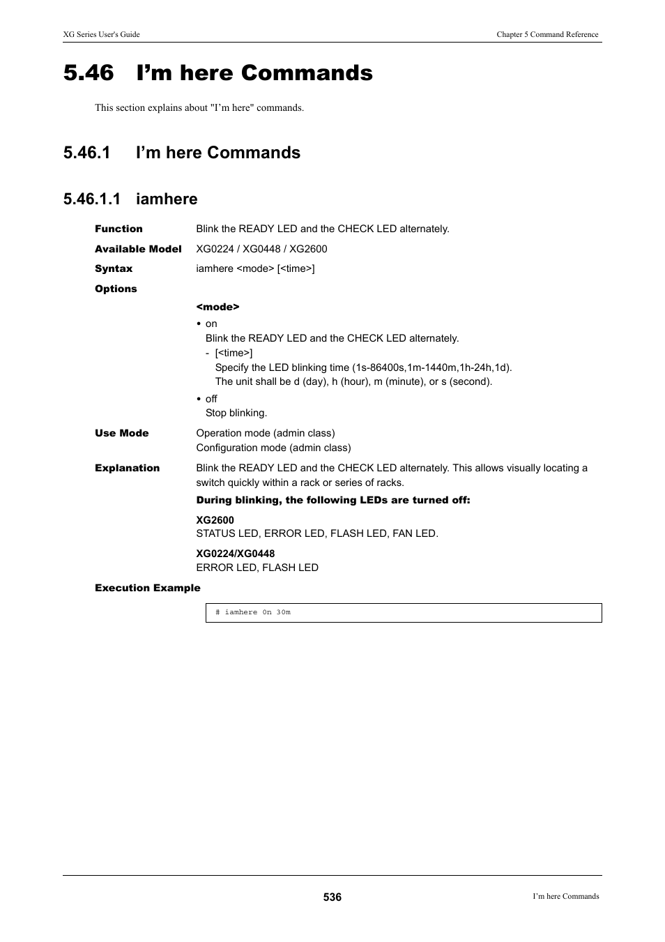 46 i’m here commands, 1 i’m here commands, 1 iamhere | I’m here commands 5.46.1.1 iamhere | FUJITSU XG Series P3NK-4452-01ENZD User Manual | Page 536 / 614