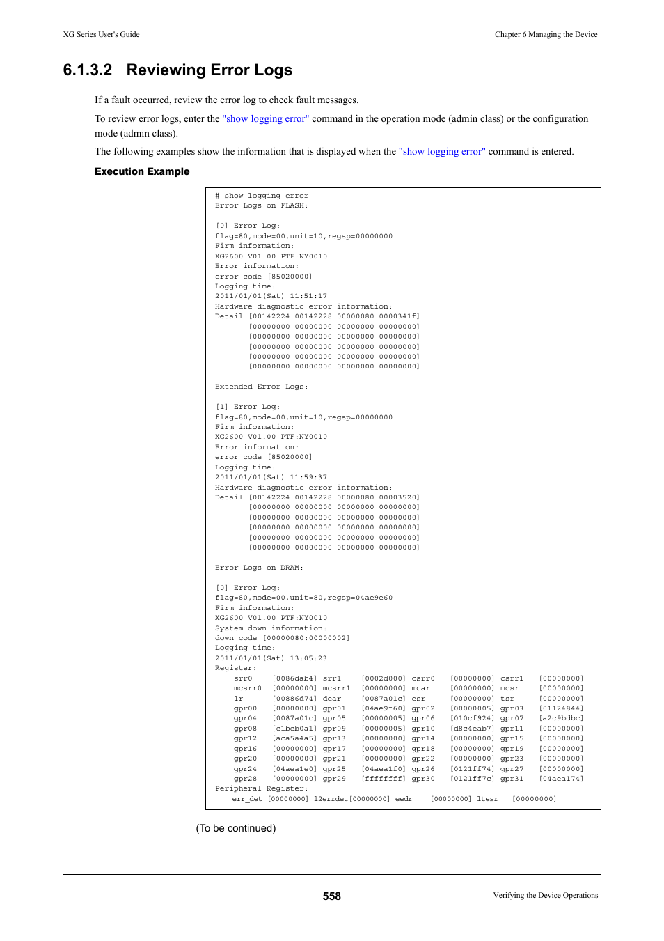 2 reviewing error logs, Reviewing error logs | FUJITSU XG Series P3NK-4452-01ENZD User Manual | Page 558 / 614
