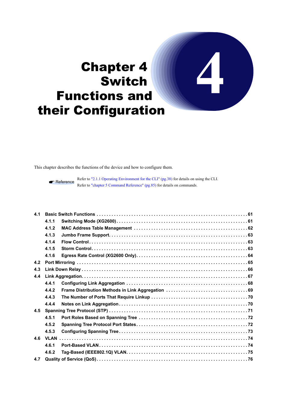 Chapter 4 switch functions and their configuration, Chapter 4, Switch functions and their configuration | FUJITSU XG Series P3NK-4452-01ENZD User Manual | Page 59 / 614